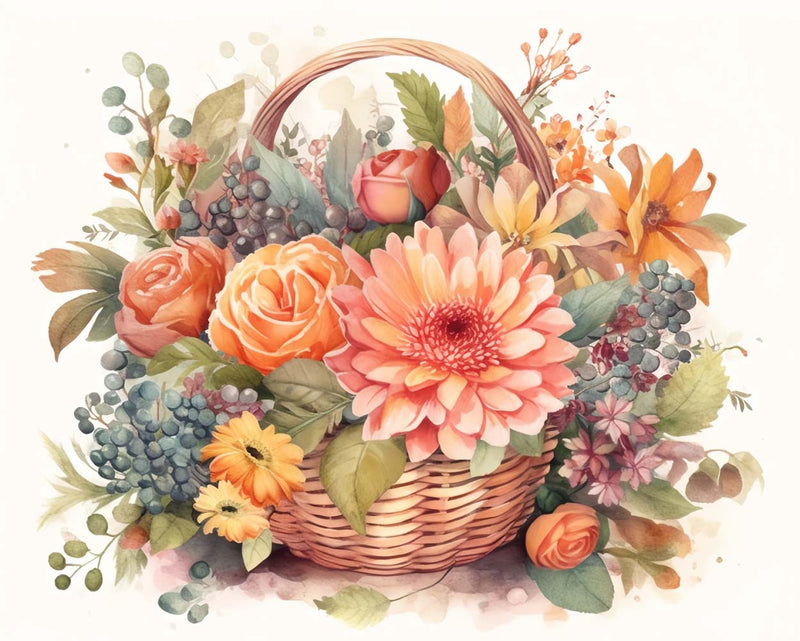 Rosa Chrysantheme und Rosen im Korb Diamond Painting