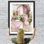 Rosa Fahrrad und Blumen Diamond Painting