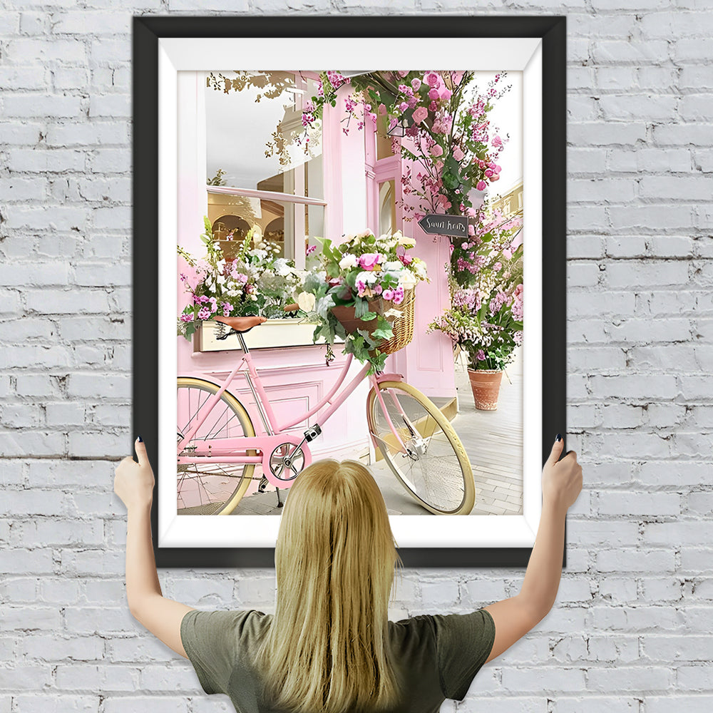 Rosa Fahrrad und Blumen Diamond Painting
