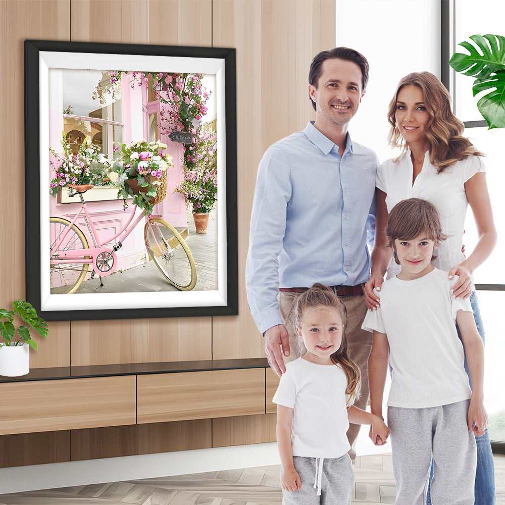 Rosa Fahrrad und Blumen Diamond Painting