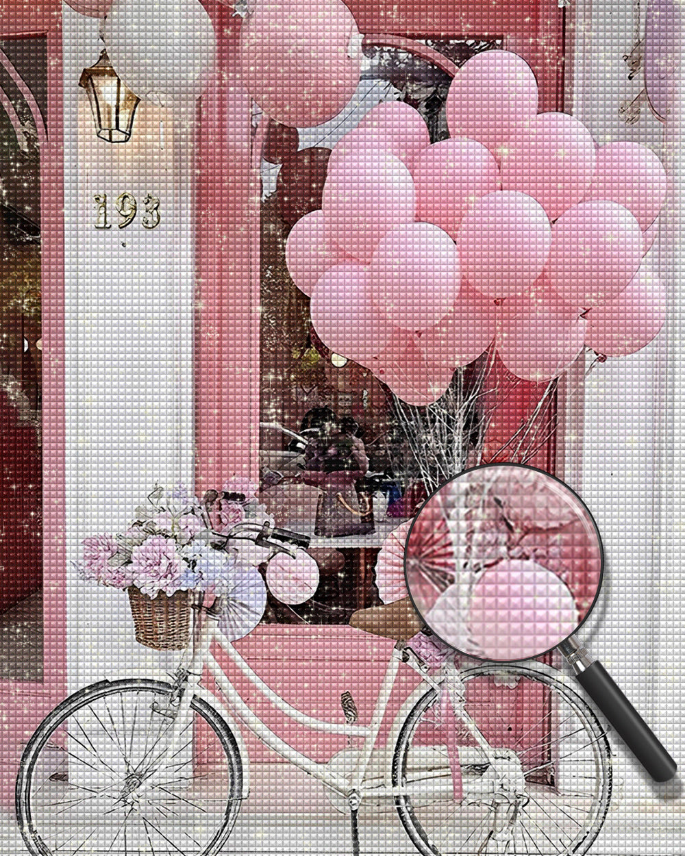 Rosa Fahrrad und Luftballons Diamond Painting