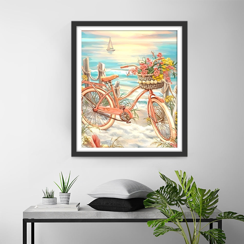 Rosa Fahrräder am Meer Diamond Painting
