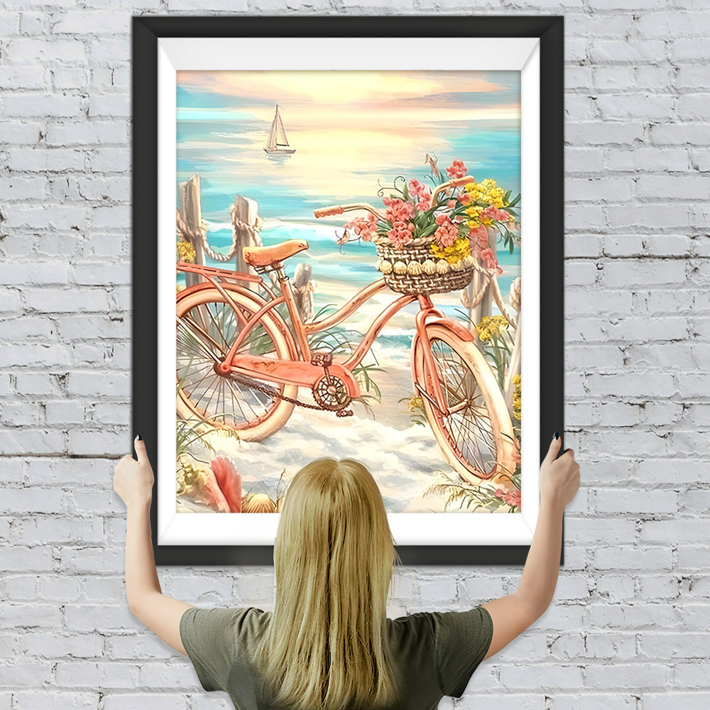 Rosa Fahrräder am Meer Diamond Painting