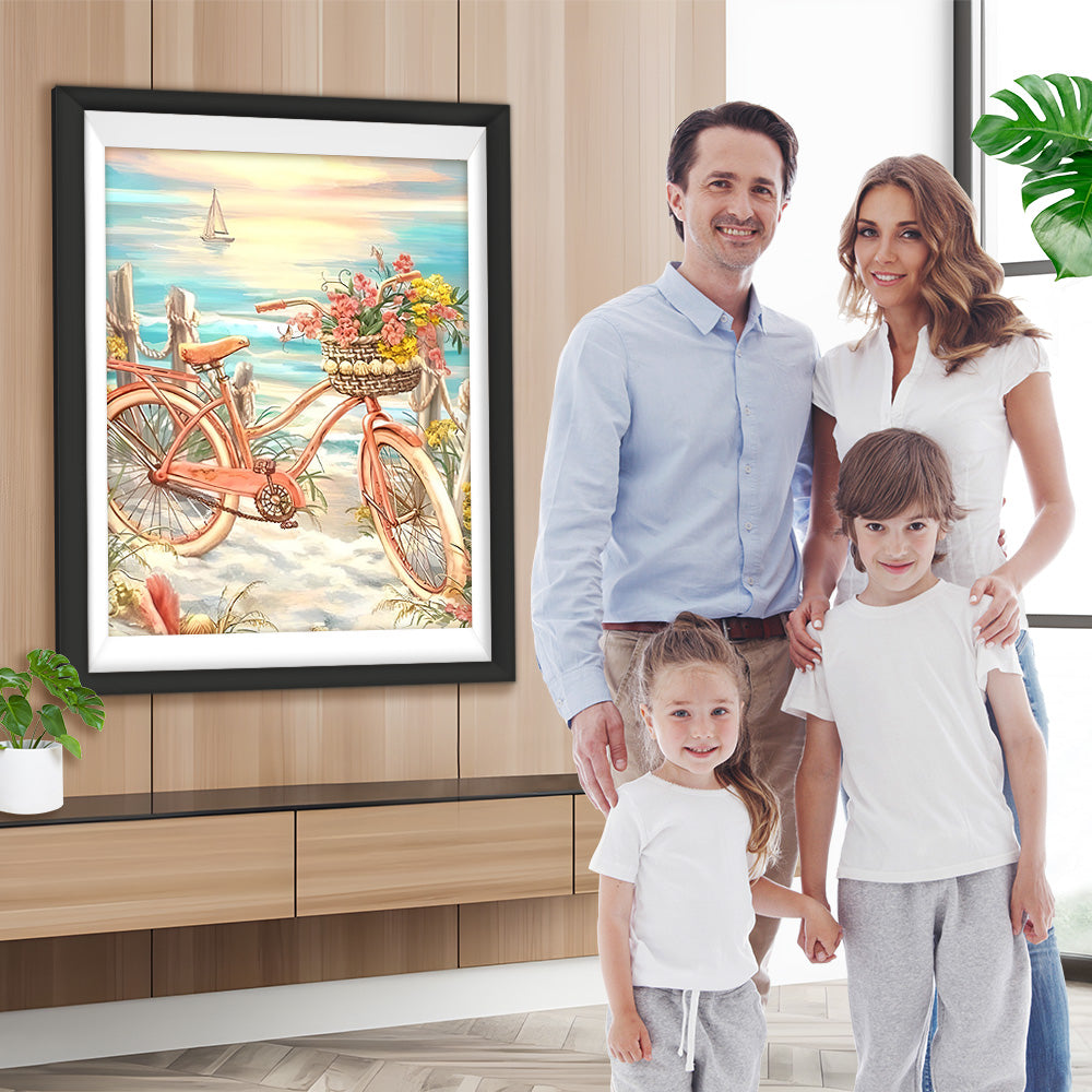 Rosa Fahrräder am Meer Diamond Painting