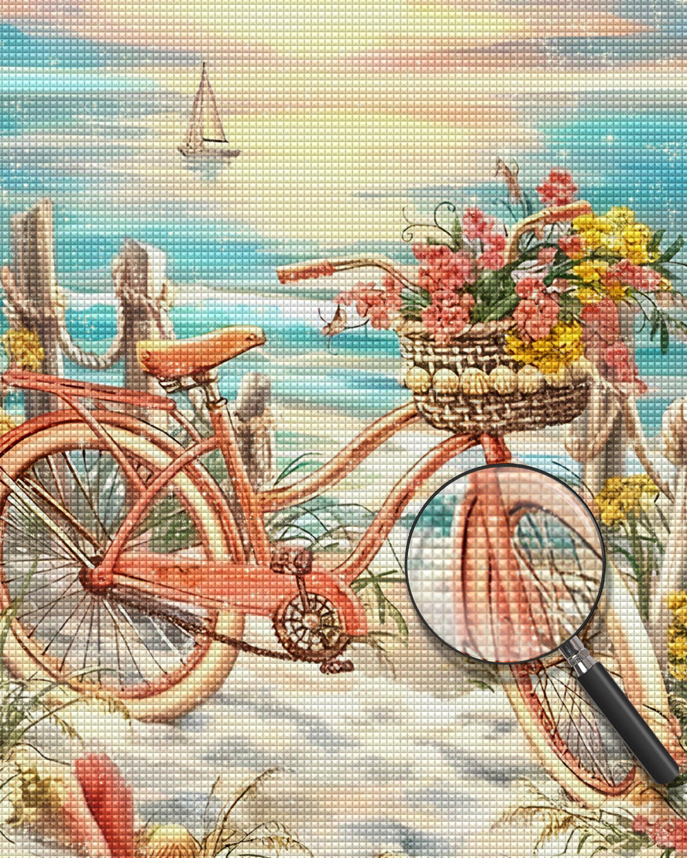 Rosa Fahrräder am Meer Diamond Painting
