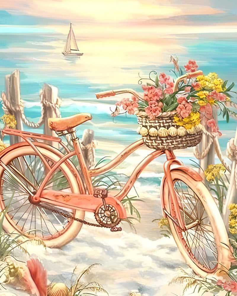 Rosa Fahrräder am Meer Diamond Painting