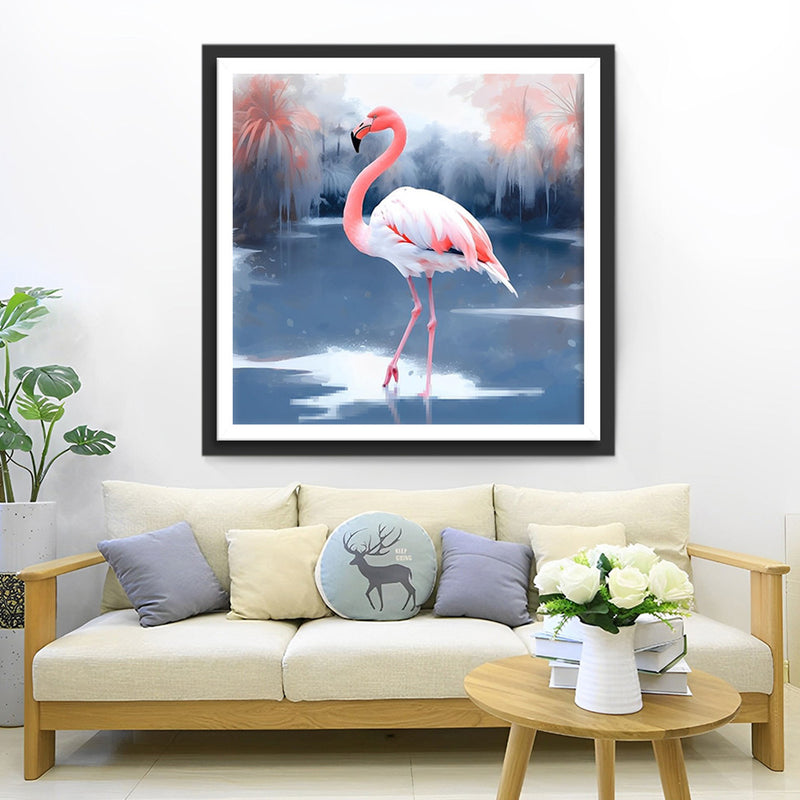 Rosa Flamingo auf dem See im Winter Diamond Painting
