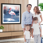 Rosa Flamingo auf dem See im Winter Diamond Painting