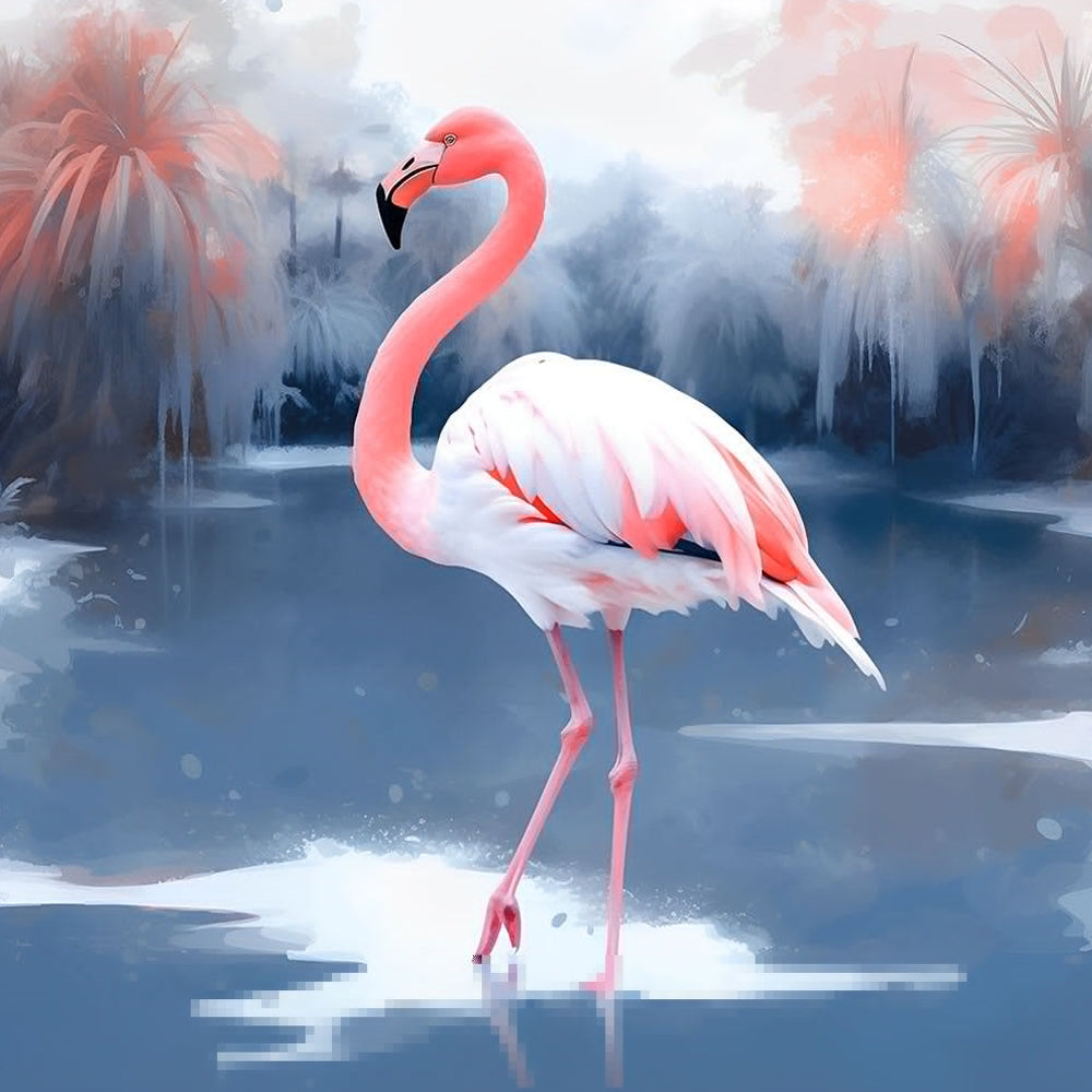 Rosa Flamingo auf dem See im Winter Diamond Painting
