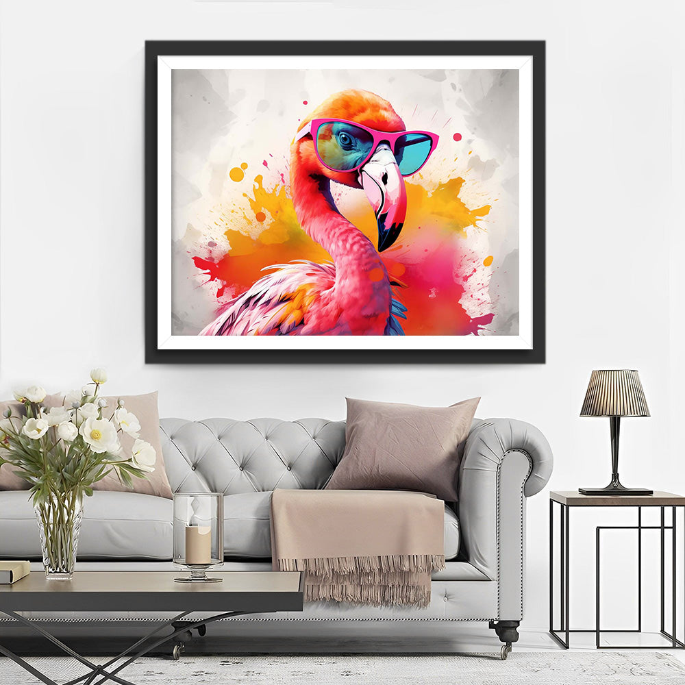 Rosa Flamingo mit Brille Diamond Painting