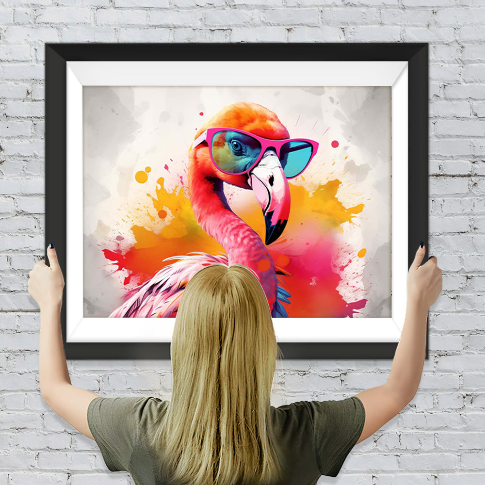 Rosa Flamingo mit Brille Diamond Painting