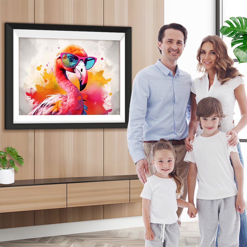 Rosa Flamingo mit Brille Diamond Painting