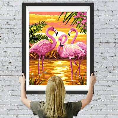 Rosa Flamingos und goldener See Diamond Painting