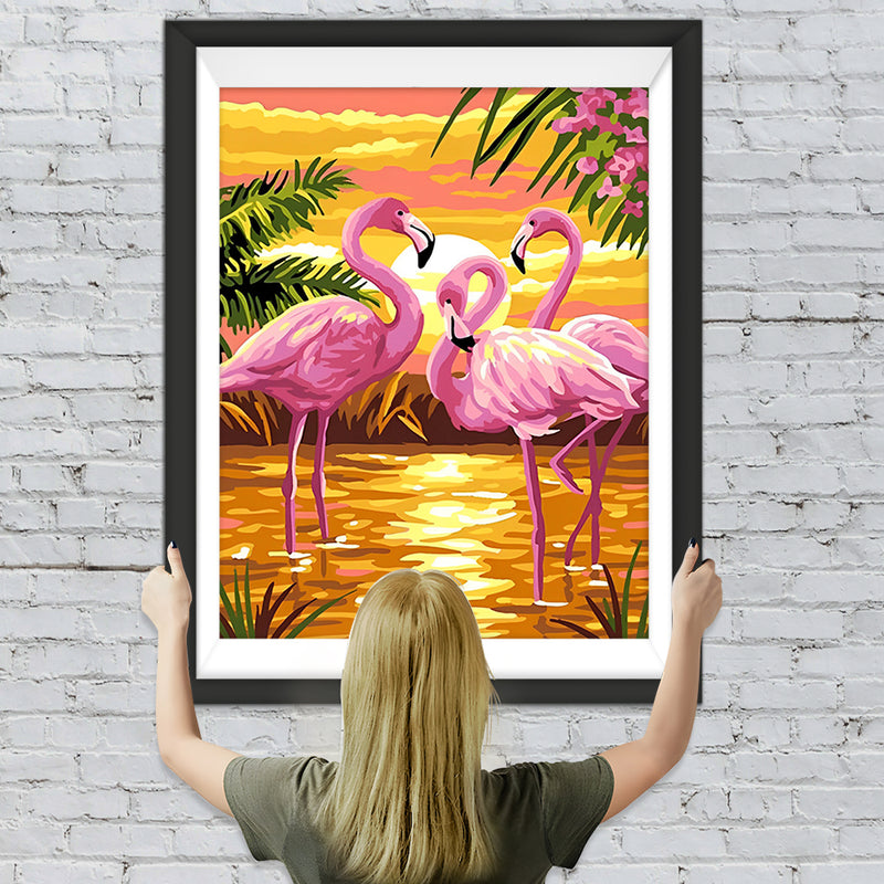 Rosa Flamingos und goldener See Diamond Painting