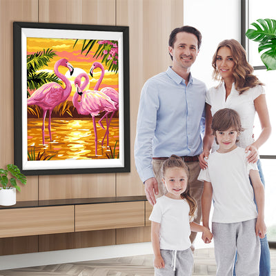 Rosa Flamingos und goldener See Diamond Painting