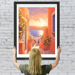 Rosa Gebäude am Meer Diamond Painting