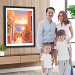 Rosa Gebäude am Meer Diamond Painting