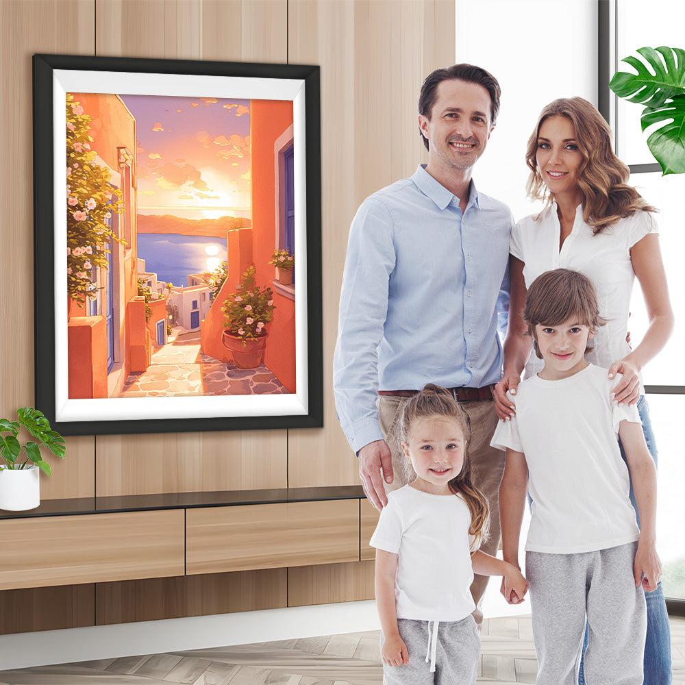 Rosa Gebäude am Meer Diamond Painting