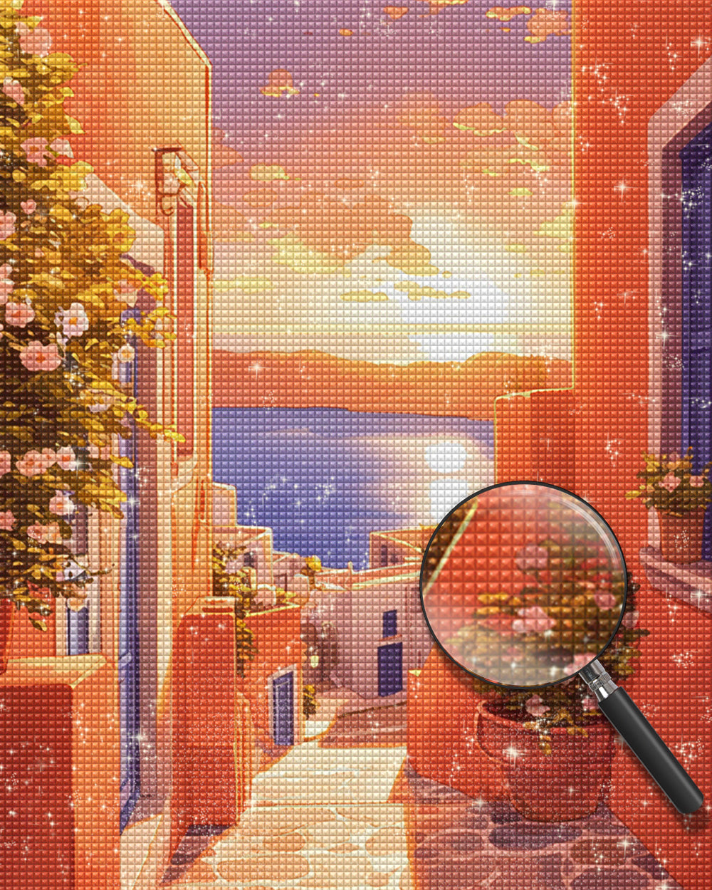 Rosa Gebäude am Meer Diamond Painting