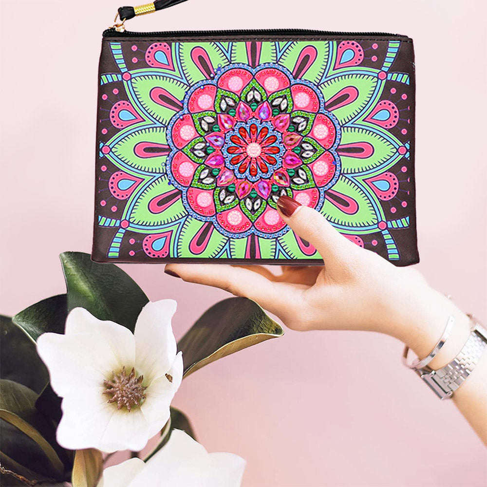 Rosa-grünes Lotus Mandala Diamond Painting Handgelenktasche