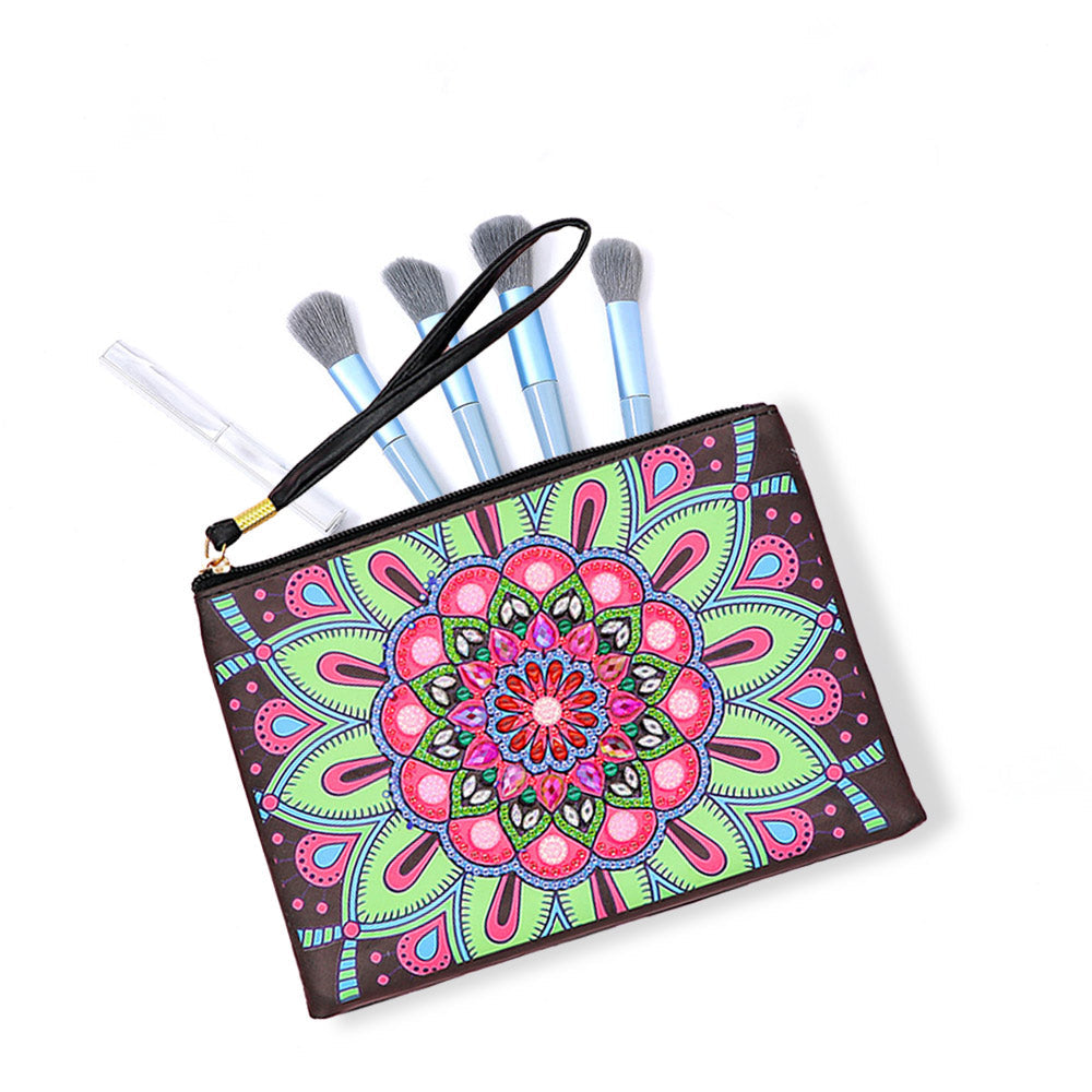 Rosa-grünes Lotus Mandala Diamond Painting Handgelenktasche