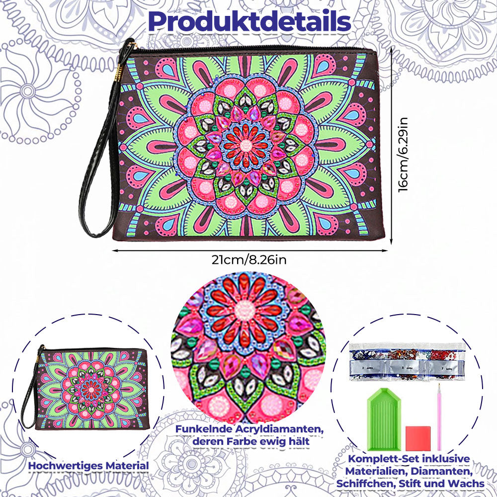 Rosa-grünes Lotus Mandala Diamond Painting Handgelenktasche