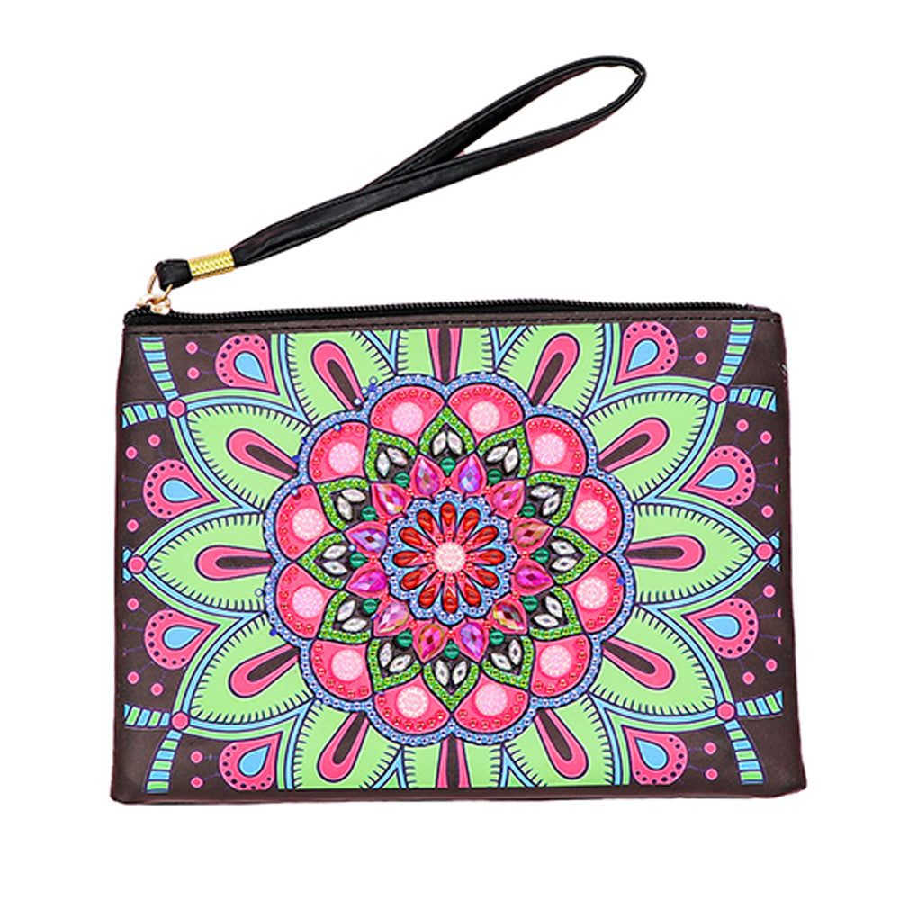 Rosa-grünes Lotus Mandala Diamond Painting Handgelenktasche