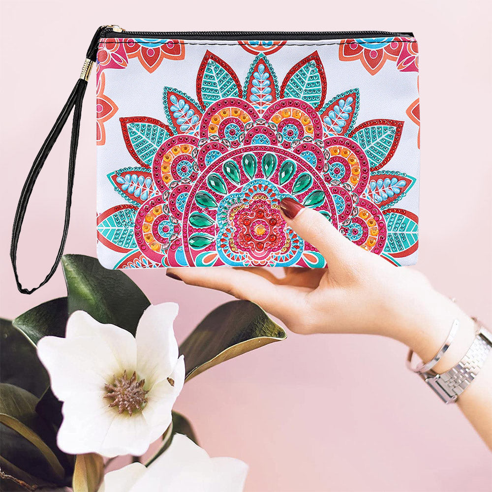 Rosa-grünes Mandala Diamond Painting Handgelenktasche