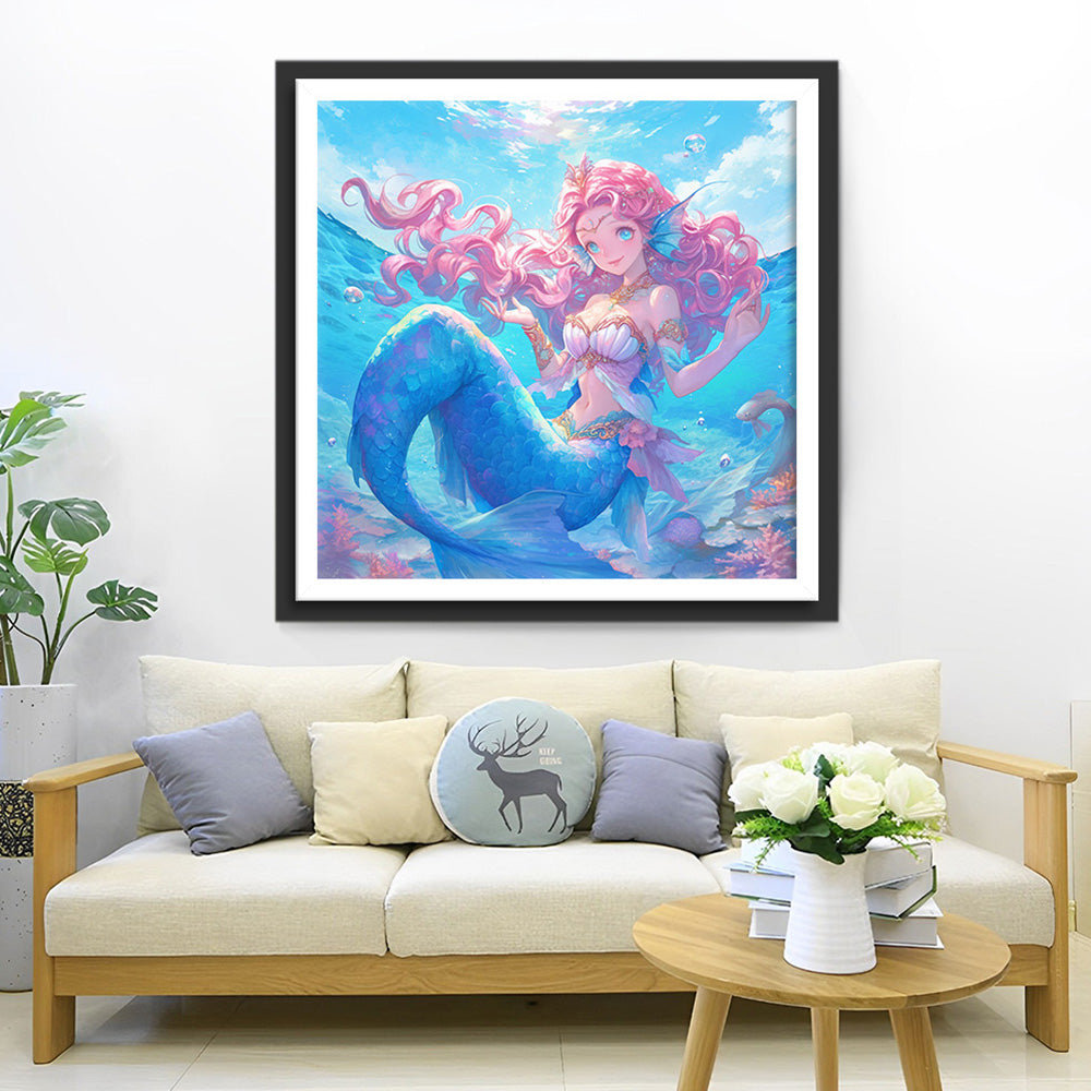 Rosa Haar Meerjungfrau im Meer Diamond Painting