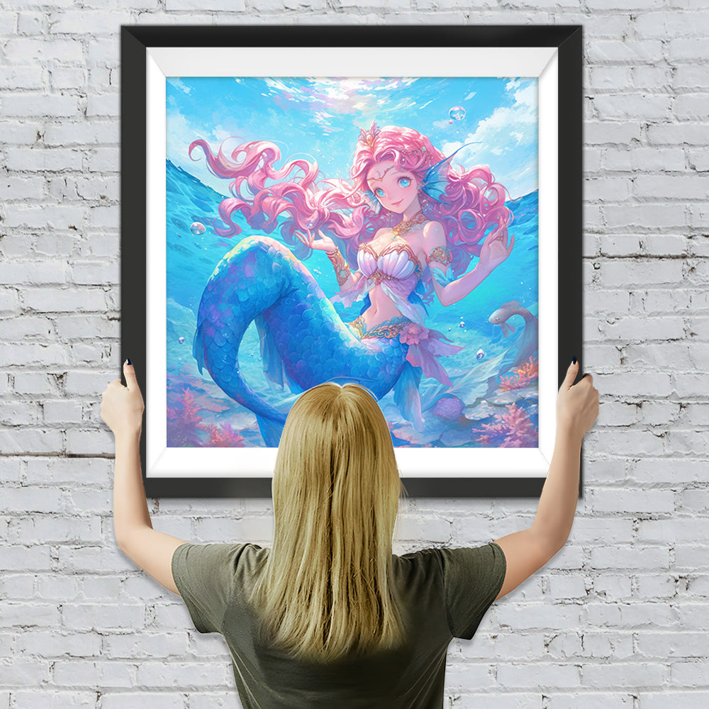 Rosa Haar Meerjungfrau im Meer Diamond Painting