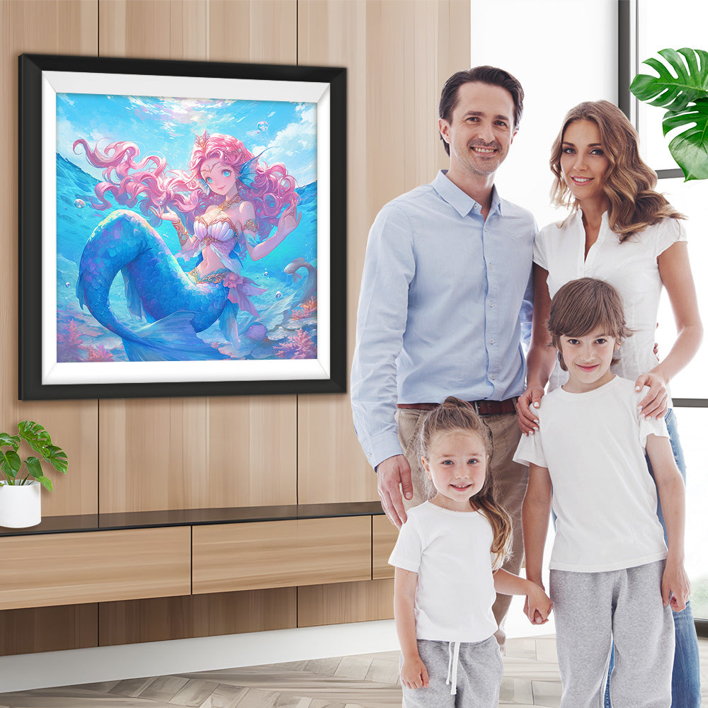 Rosa Haar Meerjungfrau im Meer Diamond Painting