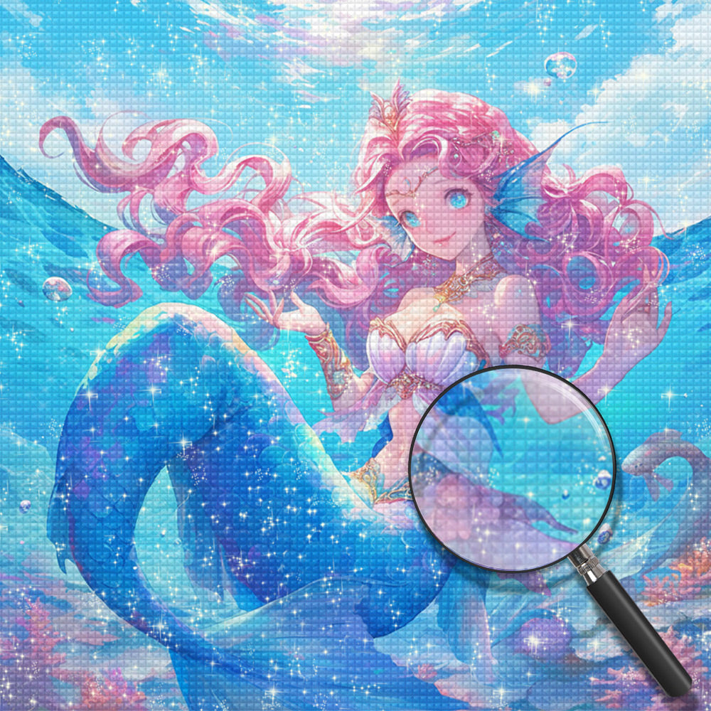 Rosa Haar Meerjungfrau im Meer Diamond Painting