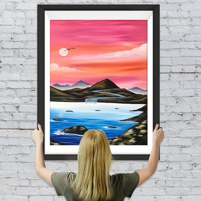 Rosa Himmel und blaues Meer Diamond Painting