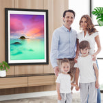 Rosa Himmel und grüner See Diamond Painting