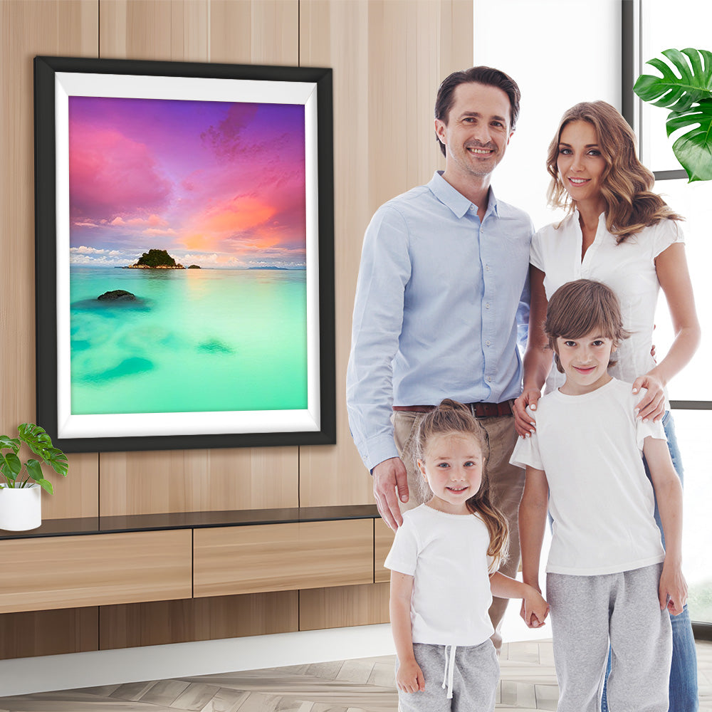 Rosa Himmel und grüner See Diamond Painting