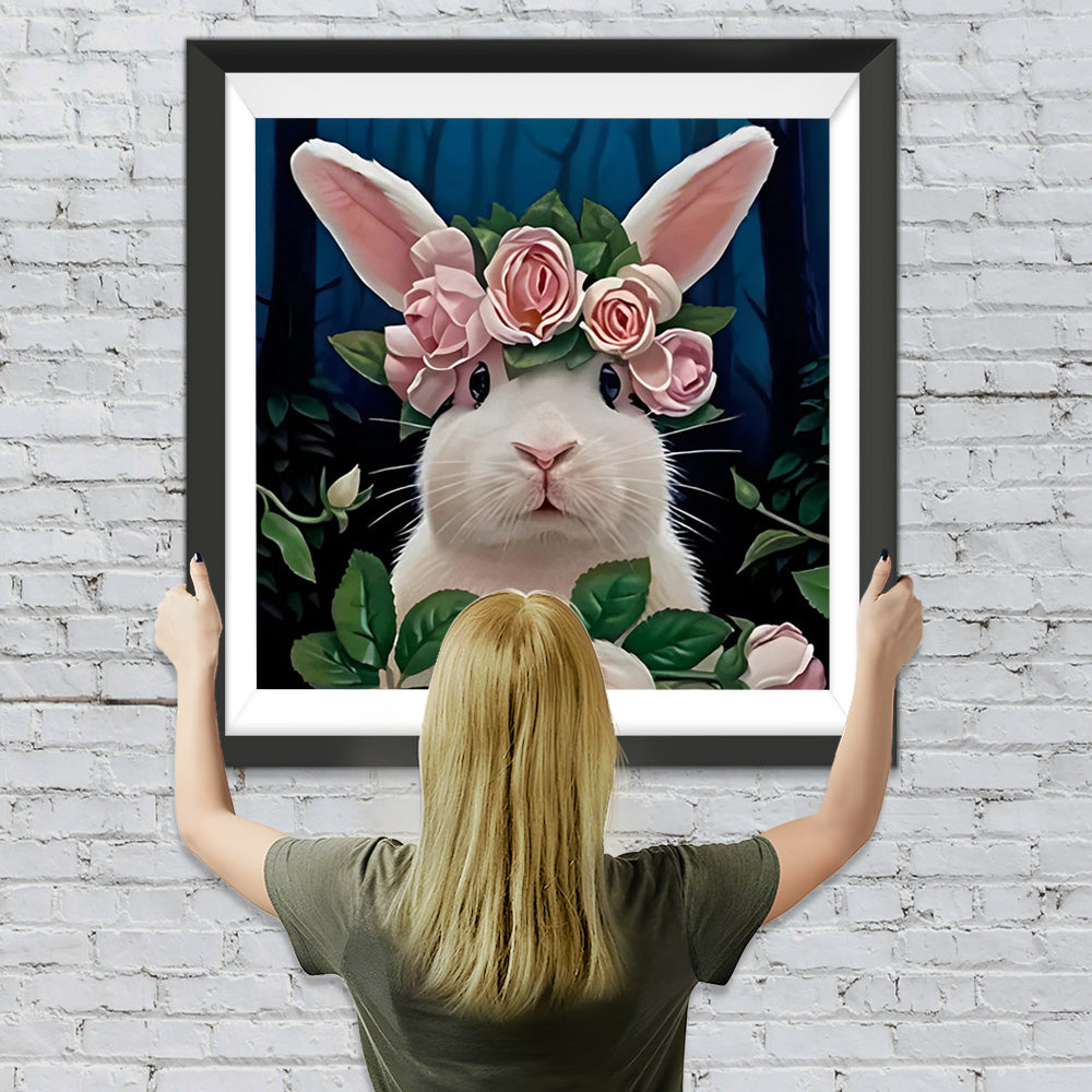 Rosa Kaninchen mit einem Kranz Diamond Painting