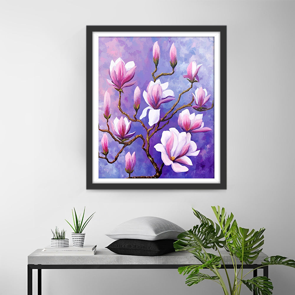 Rosa Magnolienblüten am Baum Diamond Painting