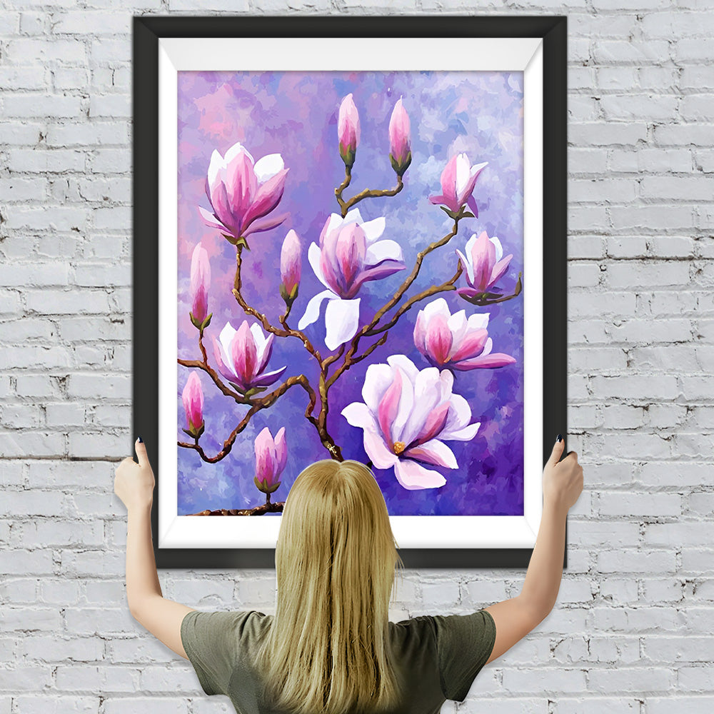 Rosa Magnolienblüten am Baum Diamond Painting