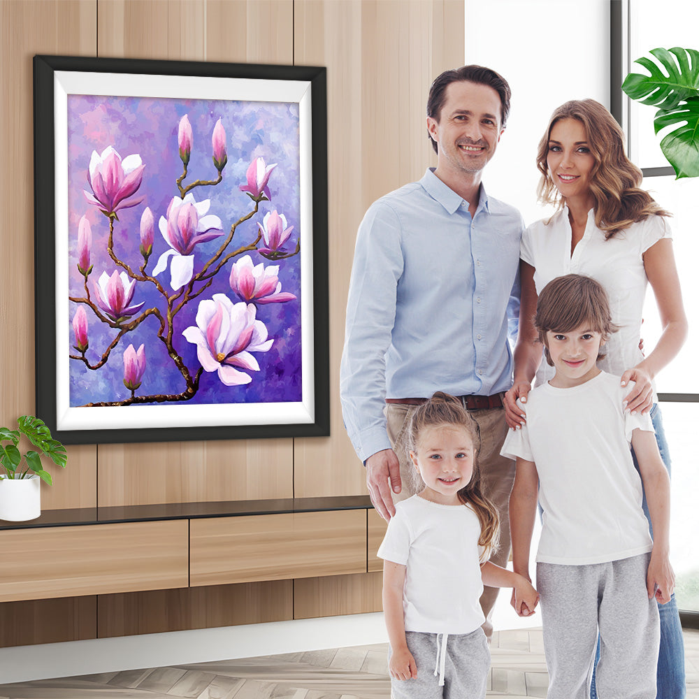 Rosa Magnolienblüten am Baum Diamond Painting