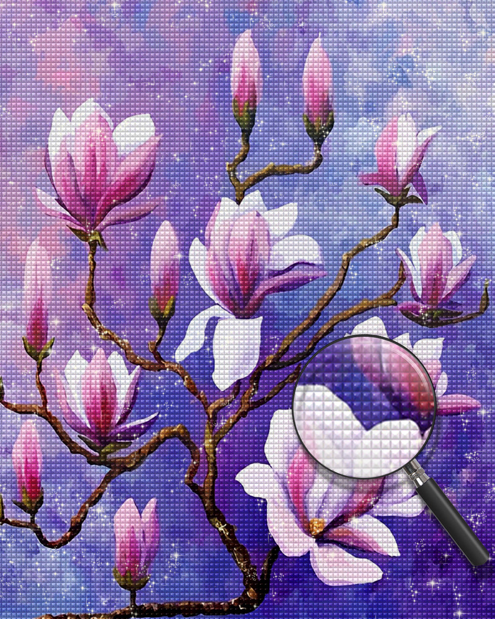Rosa Magnolienblüten am Baum Diamond Painting