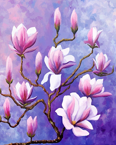 Rosa Magnolienblüten am Baum Diamond Painting
