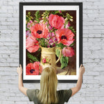 Rosa Mohnblumen in gelber Vase Diamond Painting