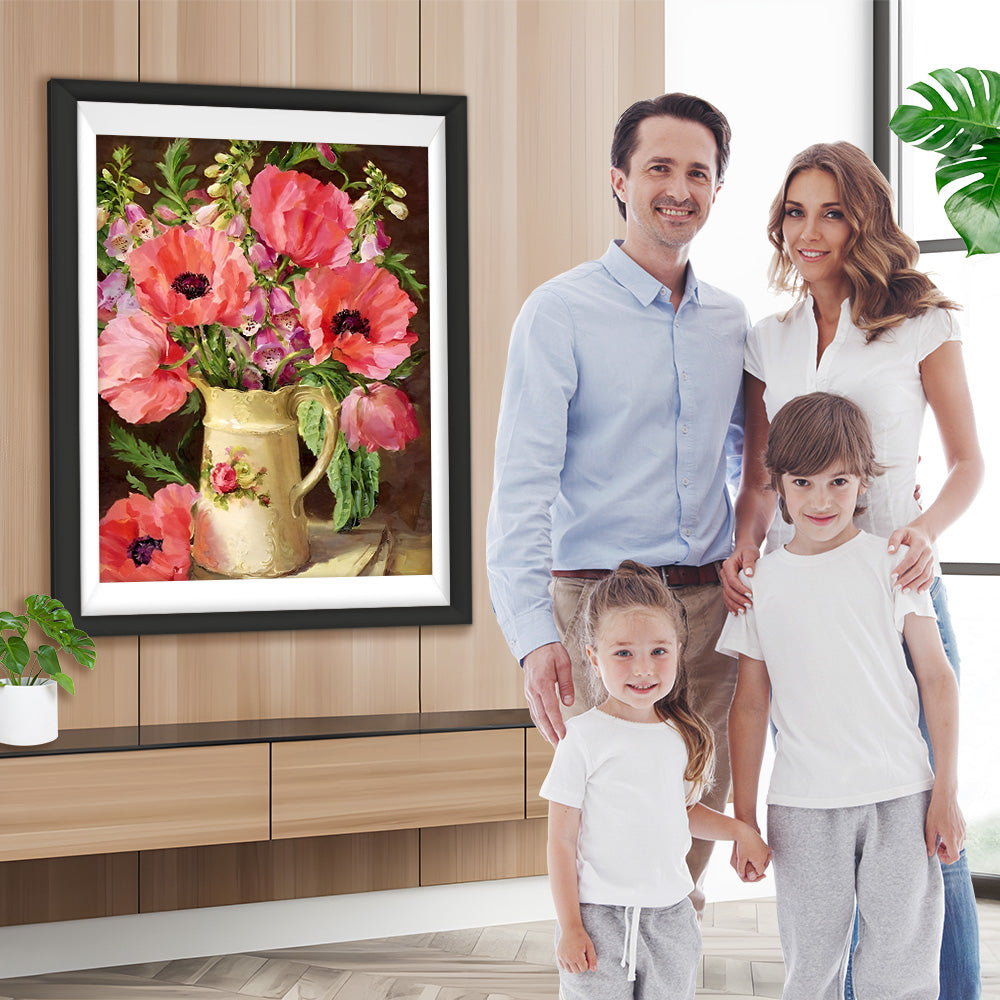 Rosa Mohnblumen in gelber Vase Diamond Painting