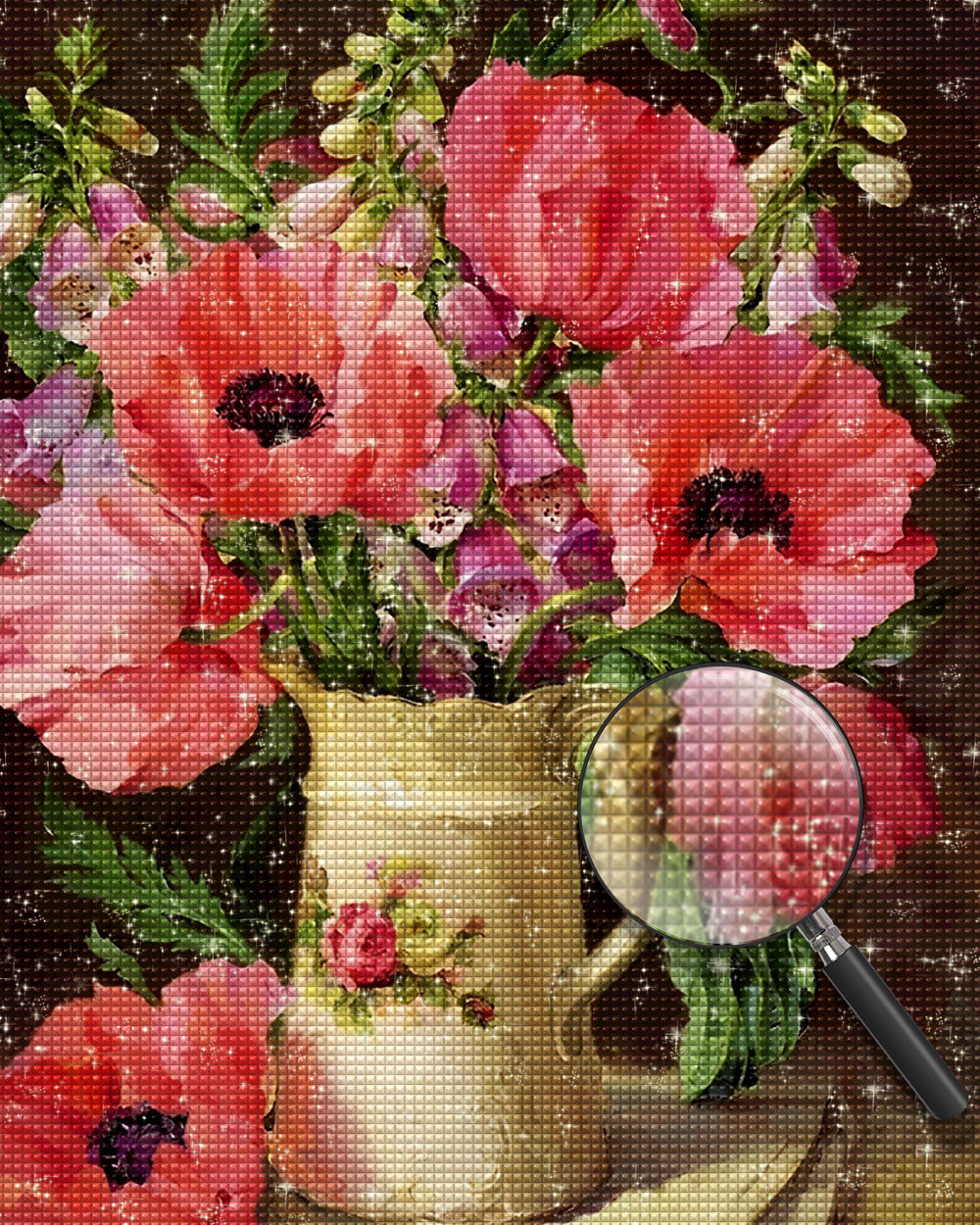 Rosa Mohnblumen in gelber Vase Diamond Painting