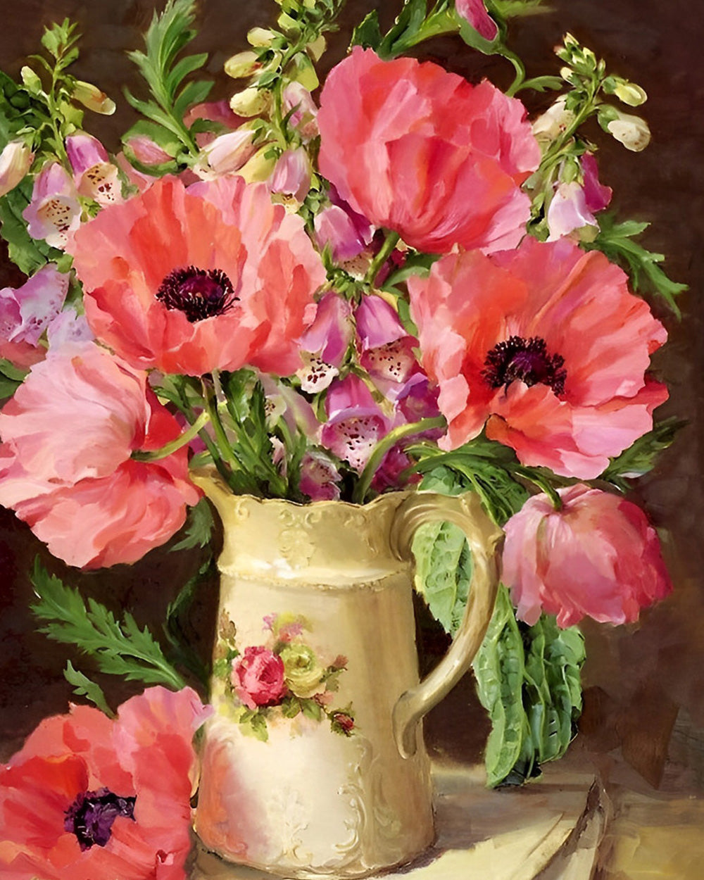 Rosa Mohnblumen in gelber Vase Diamond Painting