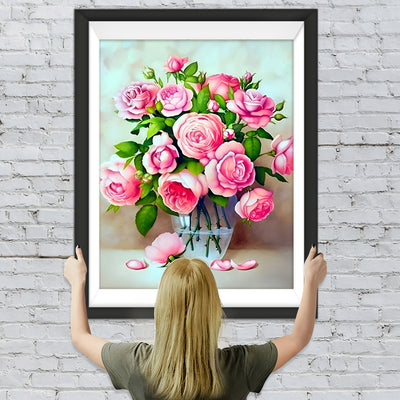 Rosa Pfingstrosen in der Glasflasche Diamond Painting