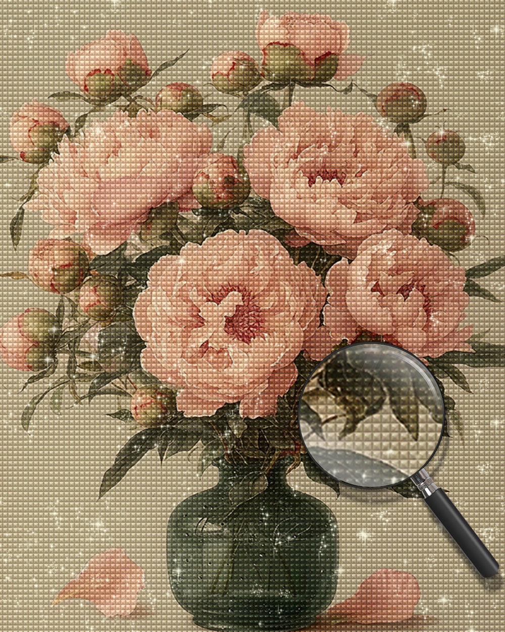 Rosa Pfingstrosen in der Vase Diamond Painting