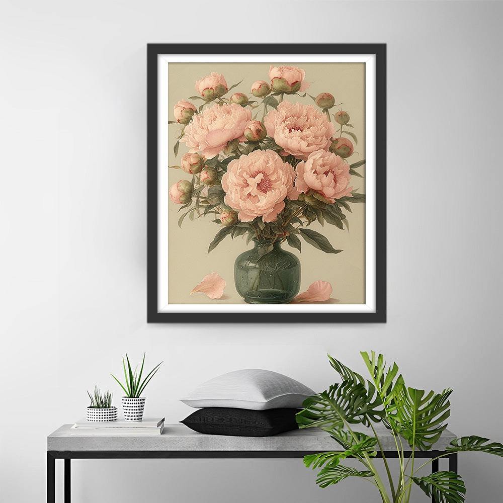 Rosa Pfingstrosen in der Vase Diamond Painting