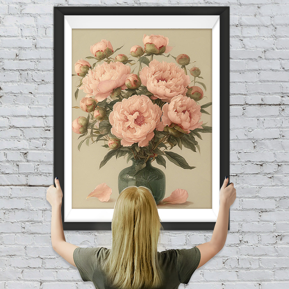 Rosa Pfingstrosen in der Vase Diamond Painting
