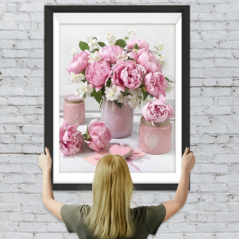 Rosa Pfingstrosen in der Vase Diamond Painting